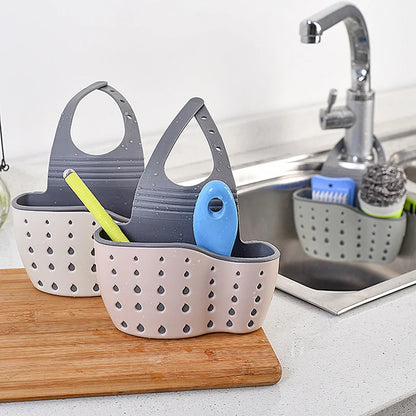Kitchen Sink Storage Drain Basket – Adjustable Soap & Sponge Holder Hanging Shelf Organizer