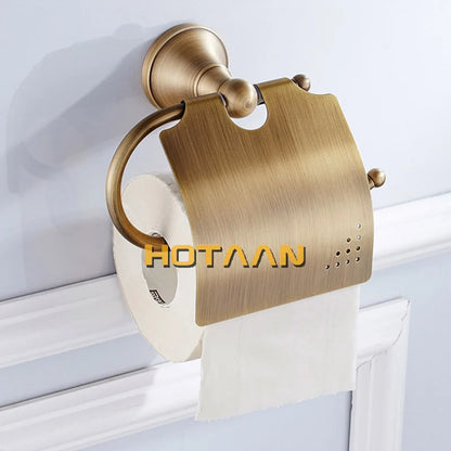 Luxury Solid Brass Bathroom Accessories Set, Antique Brass Towel Bar, Paper Holder, Towel Ring & Robe Hook
