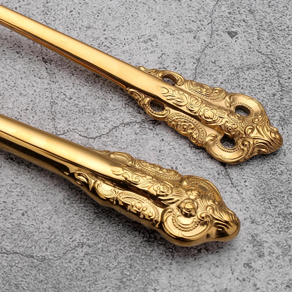 20/30PCS Luxury Gold & Silver Cutlery Set, Vintage Stainless Steel Flatware with Engraved Forks, Spoons & Knives