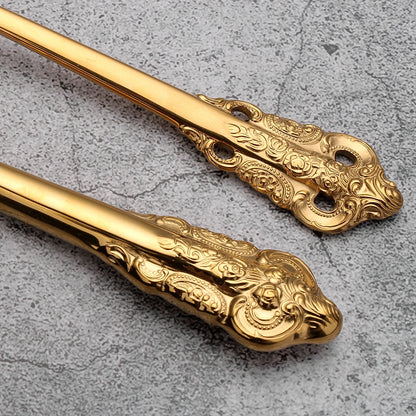 20/30PCS Luxury Gold & Silver Cutlery Set, Vintage Stainless Steel Flatware with Engraved Forks, Spoons & Knives