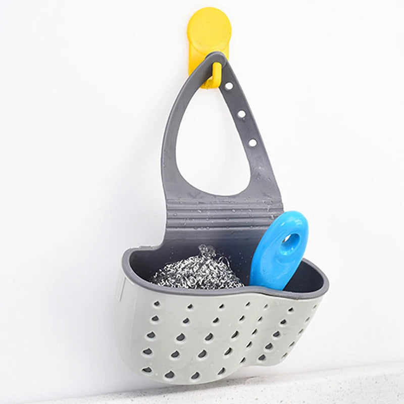 Kitchen Sink Storage Drain Basket – Adjustable Soap & Sponge Holder Hanging Shelf Organizer