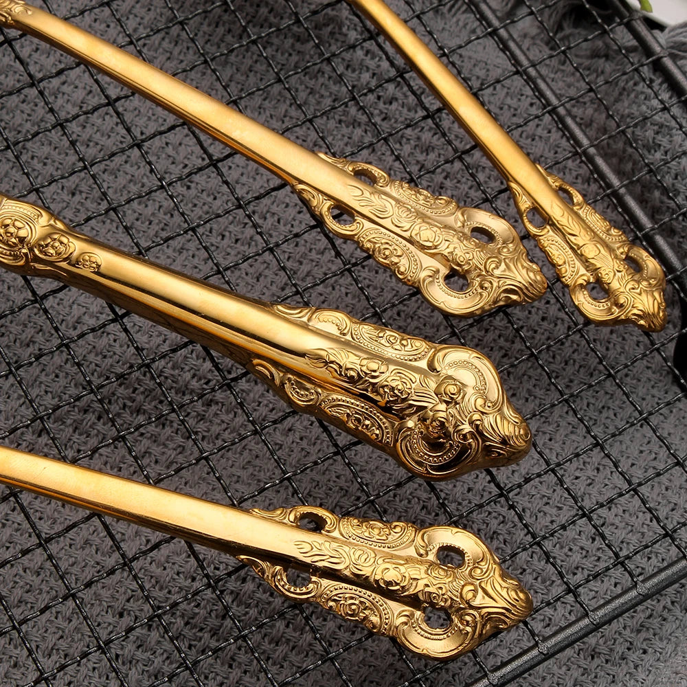 20/30PCS Luxury Gold & Silver Cutlery Set, Vintage Stainless Steel Flatware with Engraved Forks, Spoons & Knives