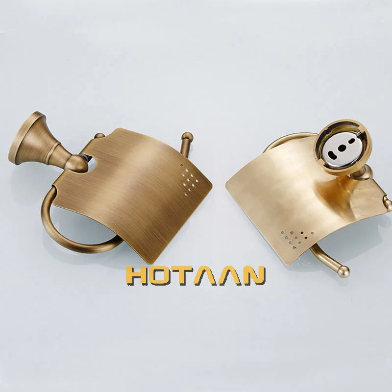 Luxury Solid Brass Bathroom Accessories Set, Antique Brass Towel Bar, Paper Holder, Towel Ring & Robe Hook