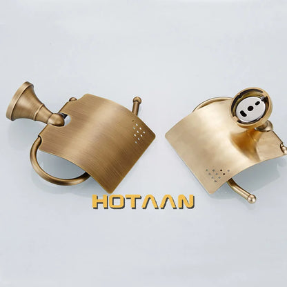 Luxury Solid Brass Bathroom Accessories Set, Antique Brass Towel Bar, Paper Holder, Towel Ring & Robe Hook