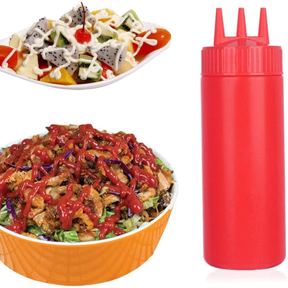 Ketchup Squeeze Bottle Plastic – Condiment Squirt Bottle with 3-Hole Dispensing for Oil, BBQ Sauces, and More