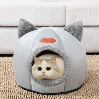 Winter Warm Cat Bed Cozy Cave Nest, Deep Sleep Comfort Pet Tent House for Cats and Small Dogs, Soft Plush Indoor Sleeping Mat Basket