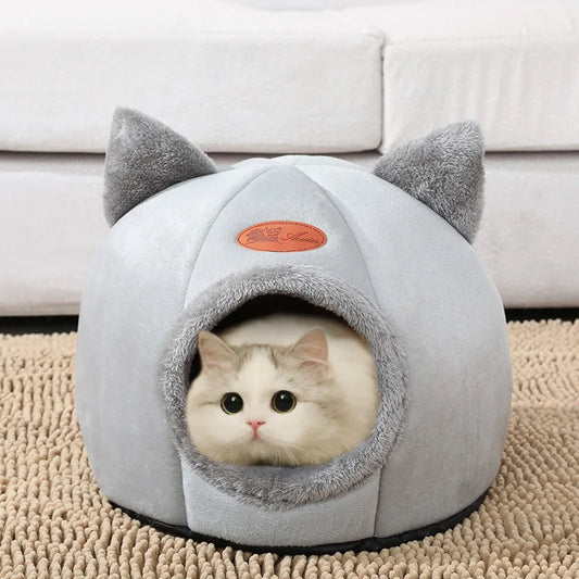 Winter Warm Cat Bed Cozy Cave Nest, Deep Sleep Comfort Pet Tent House for Cats and Small Dogs, Soft Plush Indoor Sleeping Mat Basket