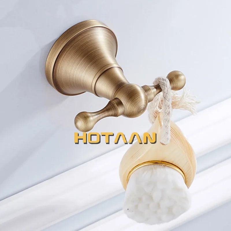 Luxury Solid Brass Bathroom Accessories Set, Antique Brass Towel Bar, Paper Holder, Towel Ring & Robe Hook