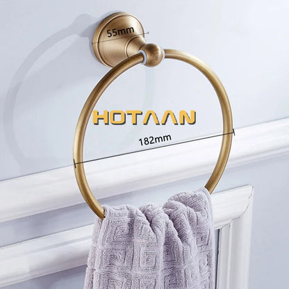 Luxury Solid Brass Bathroom Accessories Set, Antique Brass Towel Bar, Paper Holder, Towel Ring & Robe Hook
