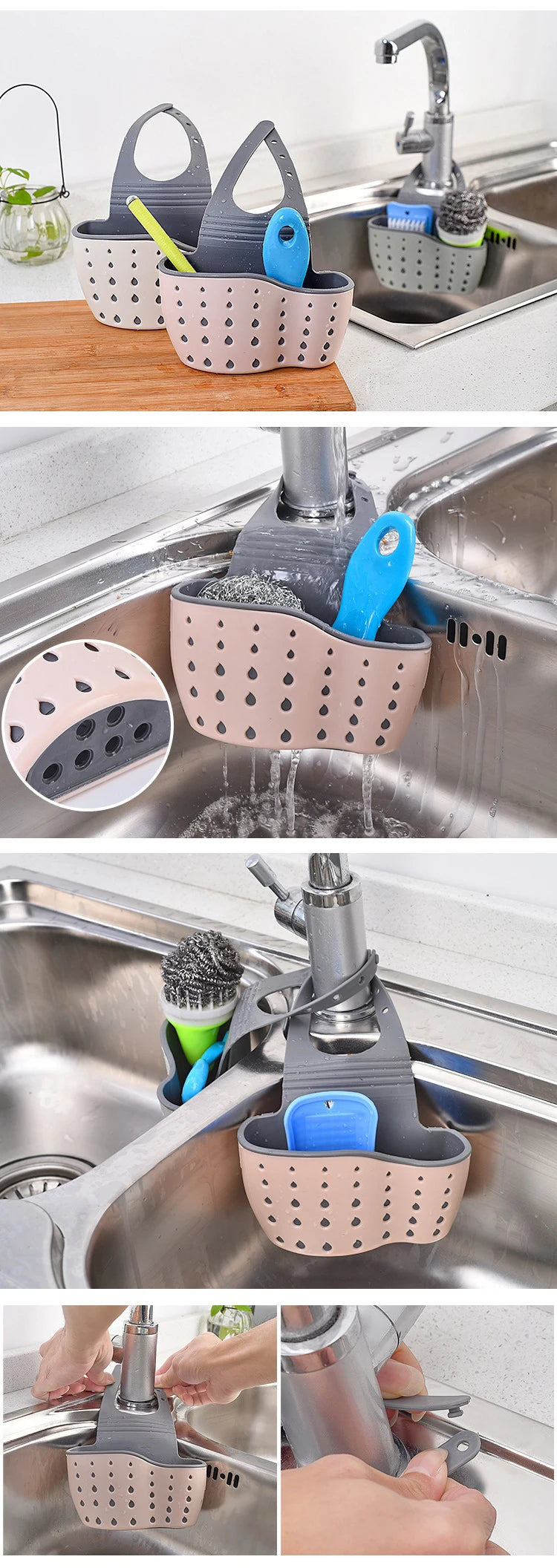 Kitchen Sink Storage Drain Basket – Adjustable Soap & Sponge Holder Hanging Shelf Organizer