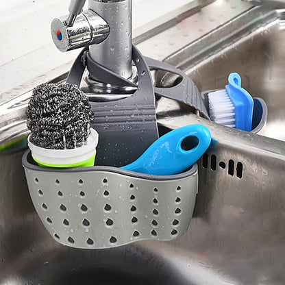 Kitchen Sink Storage Drain Basket – Adjustable Soap & Sponge Holder Hanging Shelf Organizer