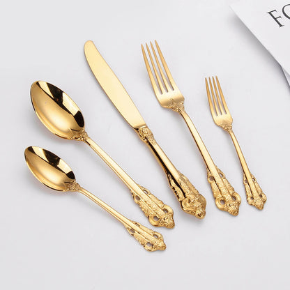 20/30PCS Luxury Gold & Silver Cutlery Set, Vintage Stainless Steel Flatware with Engraved Forks, Spoons & Knives