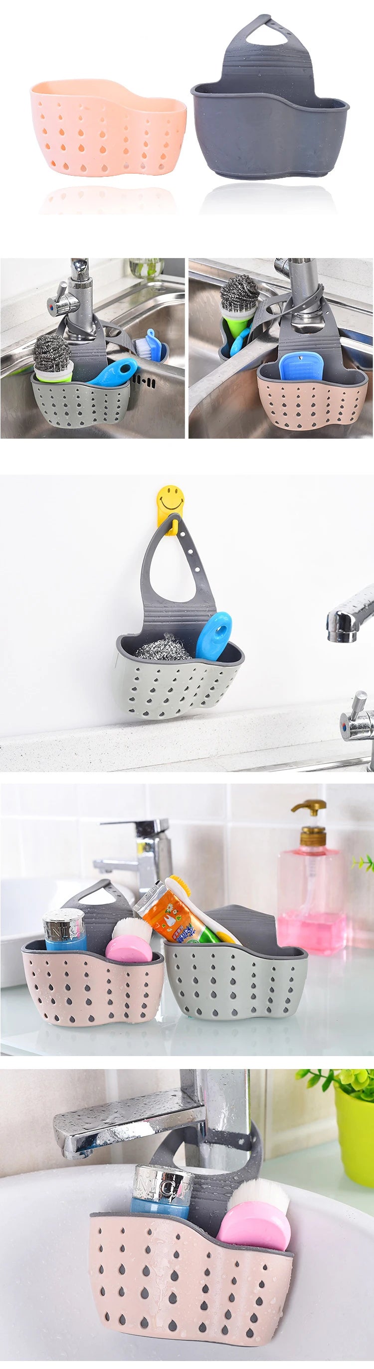 Kitchen Sink Storage Drain Basket – Adjustable Soap & Sponge Holder Hanging Shelf Organizer