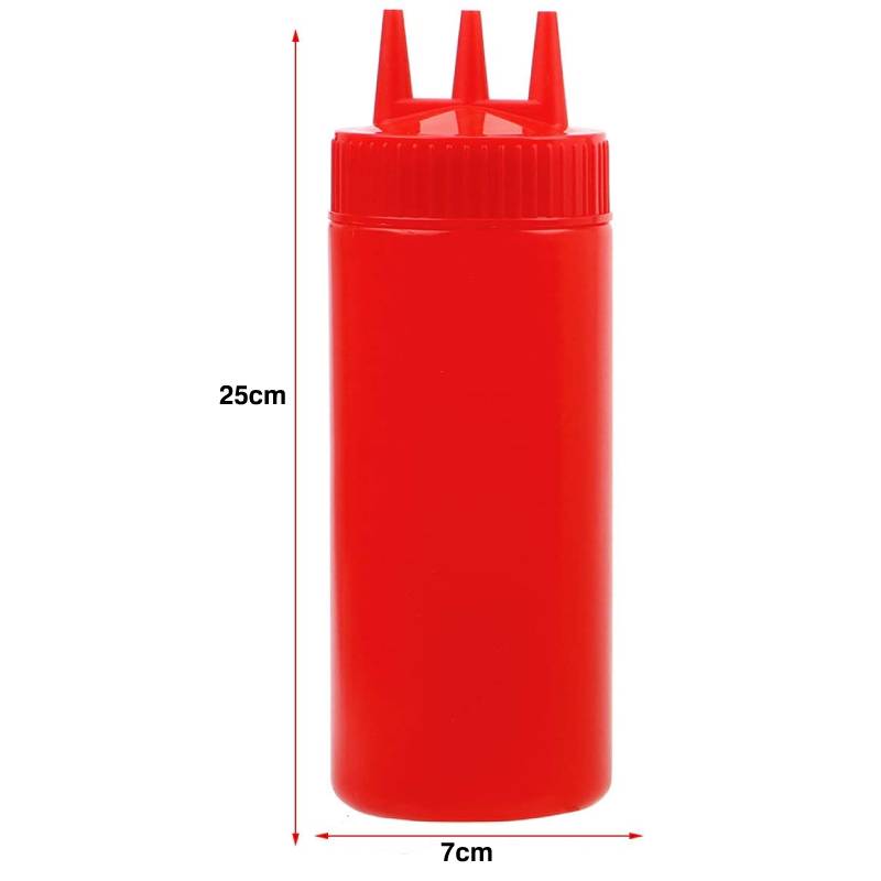 Ketchup Squeeze Bottle Plastic – Condiment Squirt Bottle with 3-Hole Dispensing for Oil, BBQ Sauces, and More