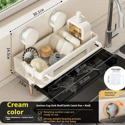 Suction Cup Wall-Mounted Kitchen Sink Storage Rack – Punch-Free Rag & Sponge Draining Organizer