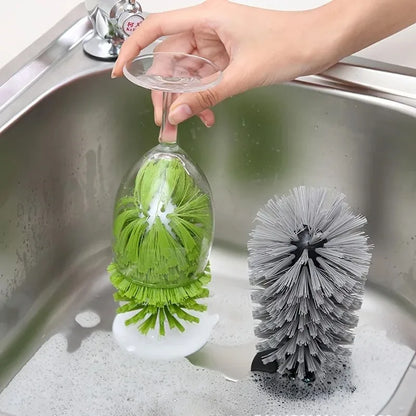 Sink Suction Cup Glass Brush – Upright Bottle & Wine Glass Cleaner with Durable Bristles