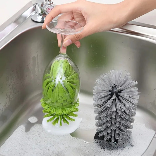 Sink Suction Cup Glass Brush – Upright Bottle & Wine Glass Cleaner with Durable Bristles