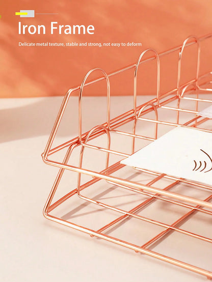 Metal Desktop File Organizer, Stackable Horizontal Letter Tray Paper Holder for Office & Home