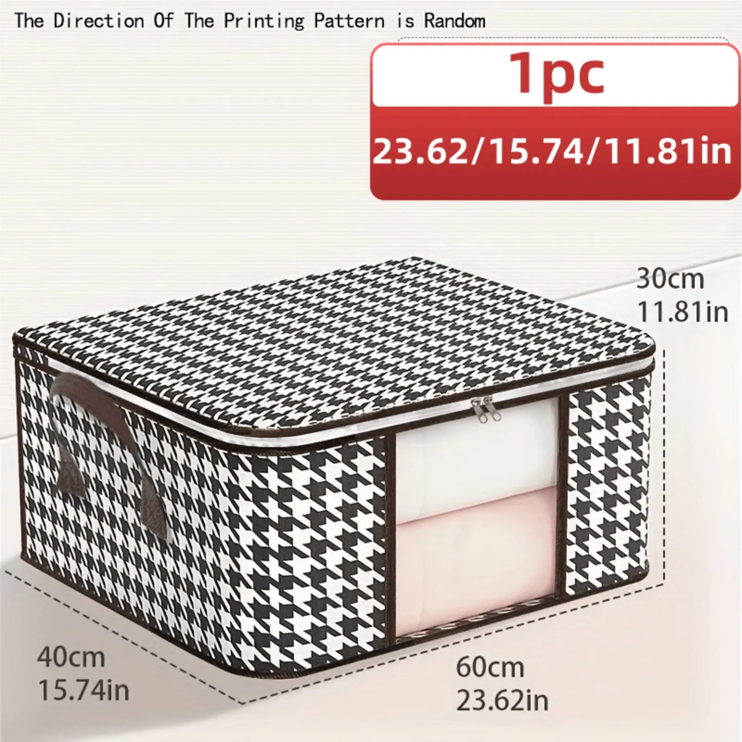 Visible Large Capacity Storage Box with Handles, Foldable Dustproof Clothes & Quilt Organizer Zipper Container