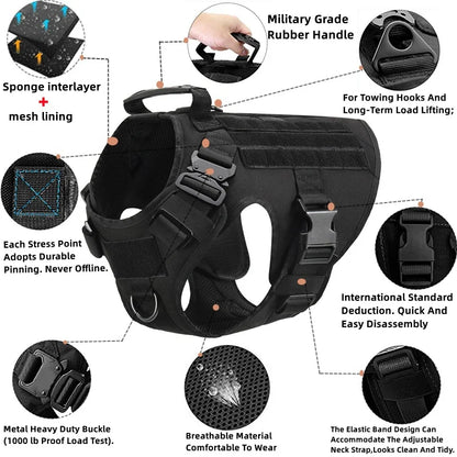 Tactical Dog Harness and Leash Set for Large and Medium Dogs, Military-Style Training Vest for German Shepherd, Golden Retriever, and Working Breeds
