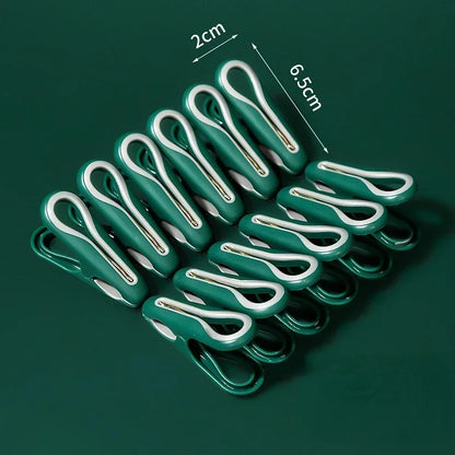 12PCS Clothes Pins with Storage Basket, Plastic Laundry Hanging Peg Clips for Socks, Underwear & Food Bags