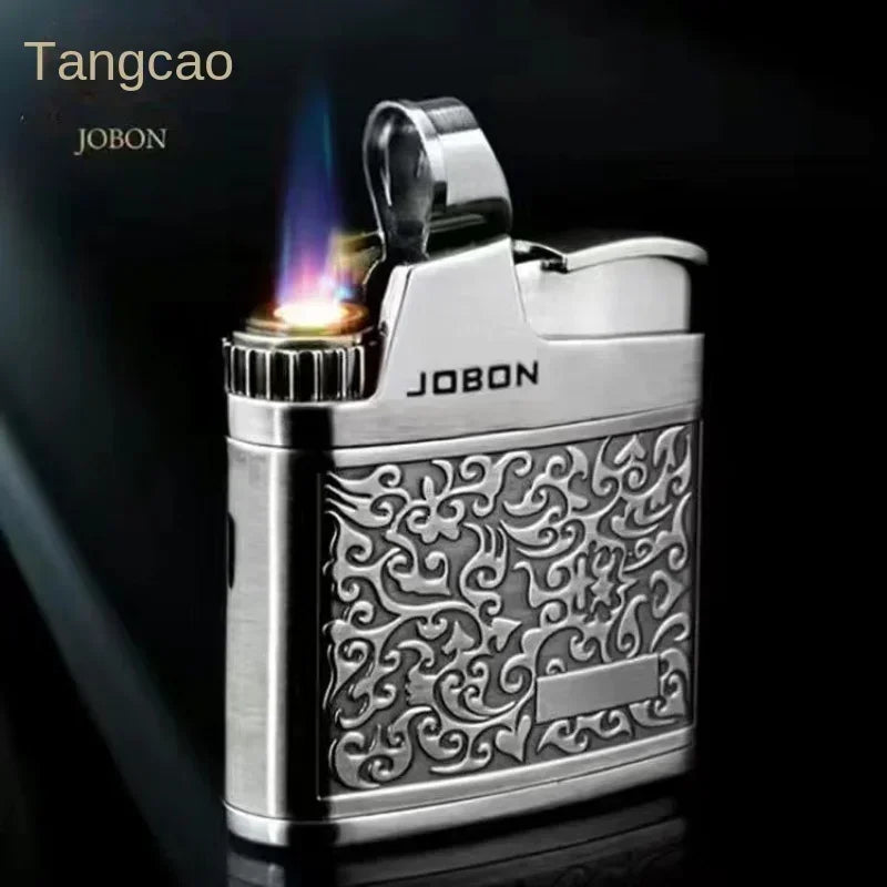 New JOBON Embossed Butane Gas Lighter Jet Metal Windproof Torch Cigarette Cigar Lighter Retro Press Ignition Smoking Accessories