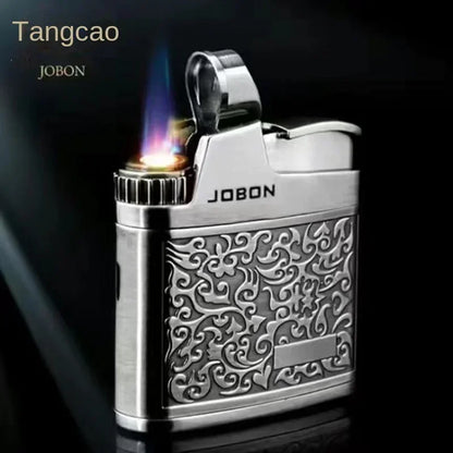 New JOBON Embossed Butane Gas Lighter Jet Metal Windproof Torch Cigarette Cigar Lighter Retro Press Ignition Smoking Accessories