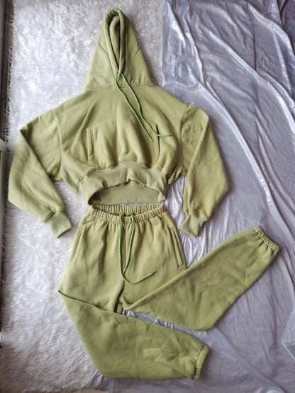 Women’s Fleece Hoodie and Jogger Pants 2-Piece Tracksuit Set, Warm Solid Color Sweat Suit for Fall and Winter Casual Sports Outfit