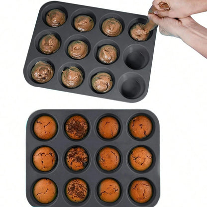 12 Holes Silicone Cupcake Mold – Non-Stick Muffin Cupcake Baking Pan for Cake, Chocolate, and Soap Making