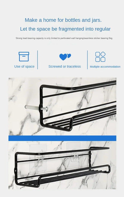 2Pcs Metal Kitchen Organizer Hanging Racks, Wall-Mounted Seasoning Shelf Spice Storage Rack for Home & Restaurant