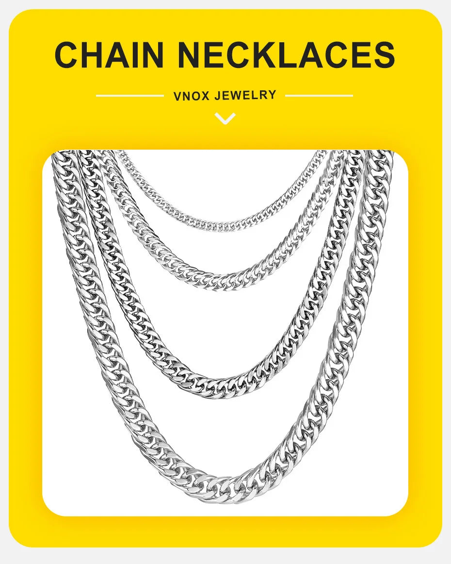Vnox Stainless Steel Cuban Link Chain Necklace for Men and Women, Thick Miami Curb Chain, Waterproof Silver Unisex Jewelry