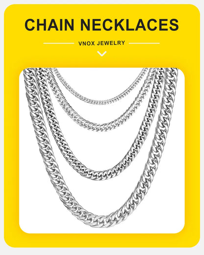 Vnox Stainless Steel Cuban Link Chain Necklace for Men and Women, Thick Miami Curb Chain, Waterproof Silver Unisex Jewelry