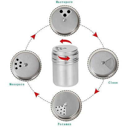 Multi-Purpose Stainless Steel Seasoning Jar – Salt Sugar Bottle with Rotating Cover Spice Pepper Shaker
