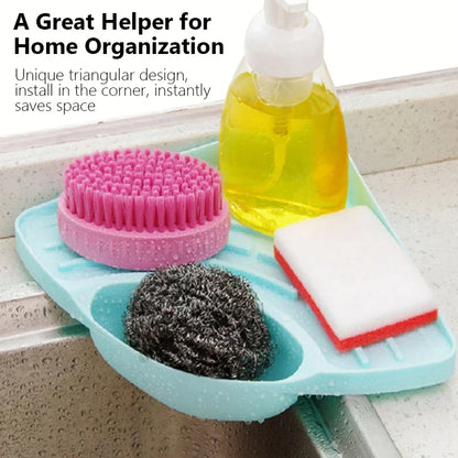 Multifunctional Kitchen Sink Triangle Storage Rack – Sponge Drainage Shelf & Utensil Organizer
