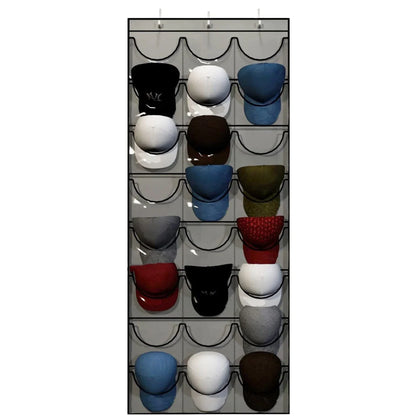 Hat Storage Holder Organizer – Door Hanging Rack with 24 Clear Pockets for Baseball Caps