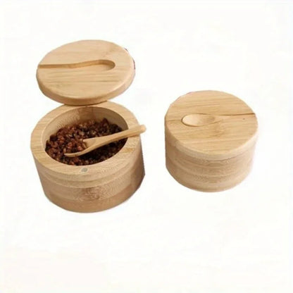 Salt Seasoning Jars Pepper Jar Set – Bamboo Condiment Box Sugar Storage Pot with Lid Multi-Purpose Bowls