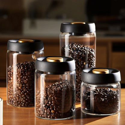 Coffee Beans Vacuum Sealed Tank – Transparent Glass Airtight Food Storage Jar with Air Extraction