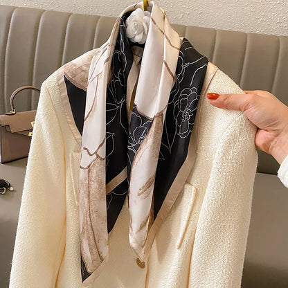 Luxury Printed Silk-Style Square Scarf for Women, Soft Satin Neckerchief Headband and Hair Ribbon, Fashion Hijab and Bag Accessory for Office and Daily Wear