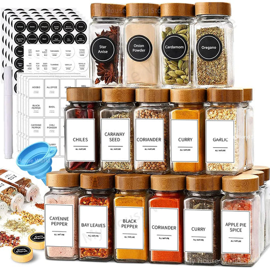 13Pcs Glass Spice Jars with Bamboo Lids, 4oz Seasoning Jars Set for Spice Rack & Kitchen Organization