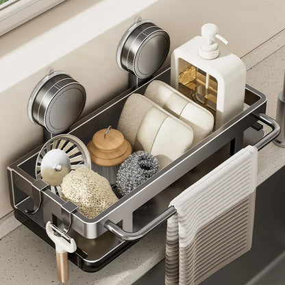 Suction Cup Wall-Mounted Kitchen Sink Storage Rack – Punch-Free Rag & Sponge Draining Organizer