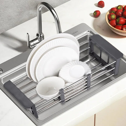 Roll-Up Triangle Dish Drying Rack – Foldable Stainless Steel Sink Corner Organizer for Sponge & Rag