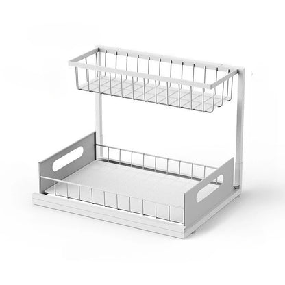 2-Tier Sliding Under Sink Organizer – Rustproof Metal Storage Rack for Kitchen & Bathroom Cabinets