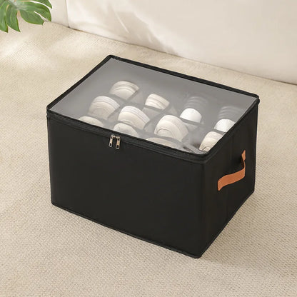 Foldable Shoe Organizer with Lid – Heavy-Duty Oxford Fabric Storage Box with Clear Front Panel