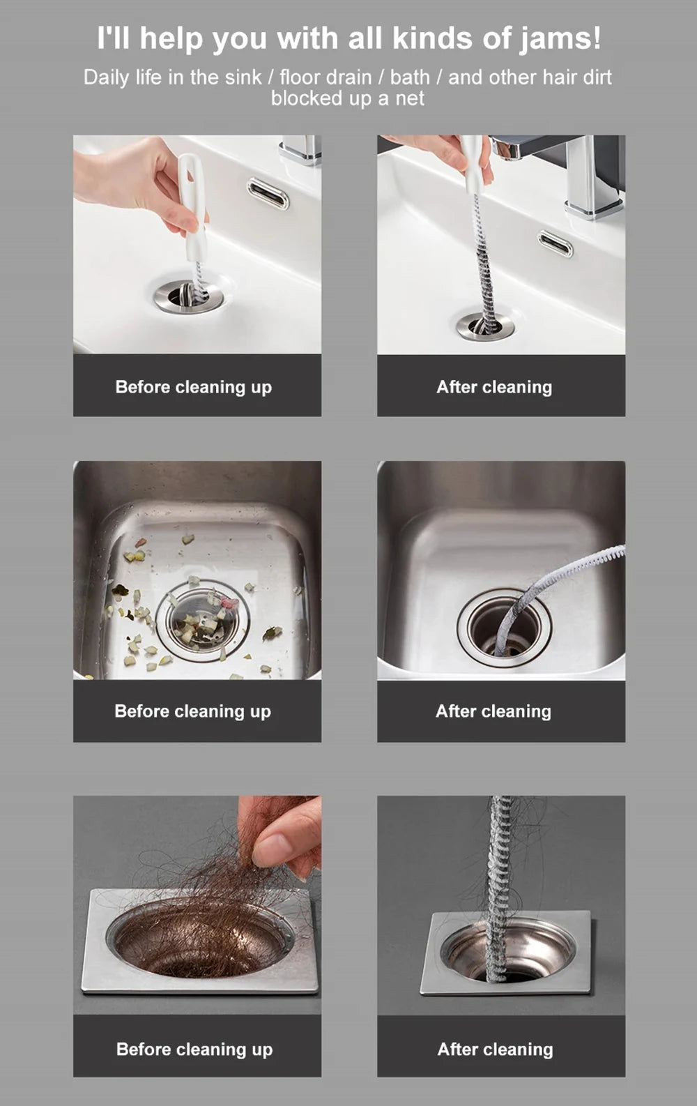 Pipe Dredging Brush – Flexible Drain Cleaner for Bathroom Hair, Sink & Sewer Clog Removal