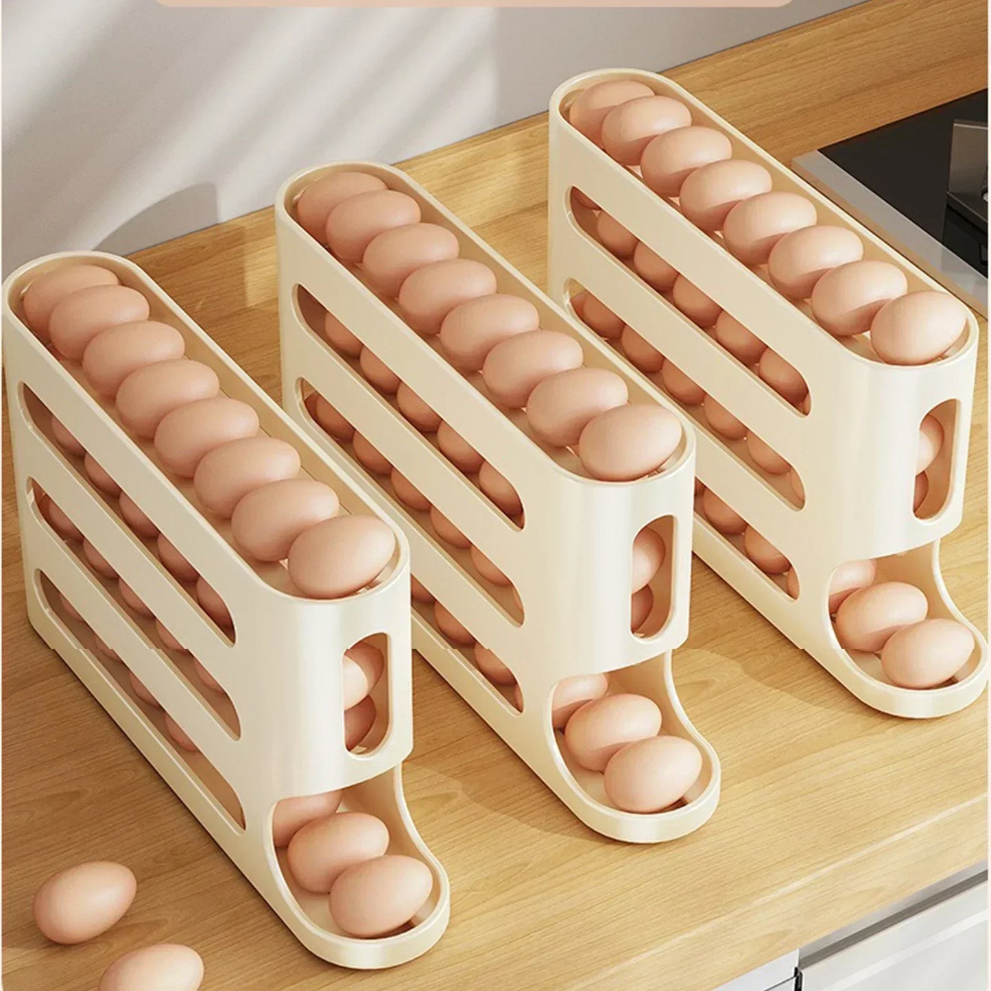 Automatic Rolling Egg Storage Box, 2–4 Layer Slide Egg Organizer for Refrigerator & Countertop