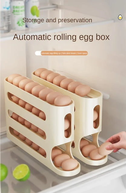 Automatic Rolling Egg Storage Box, 2–4 Layer Slide Egg Organizer for Refrigerator & Countertop