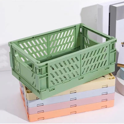 Collapsible Plastic Crate – Folding Storage Box Basket for Desktop, Cosmetics & Home Organization