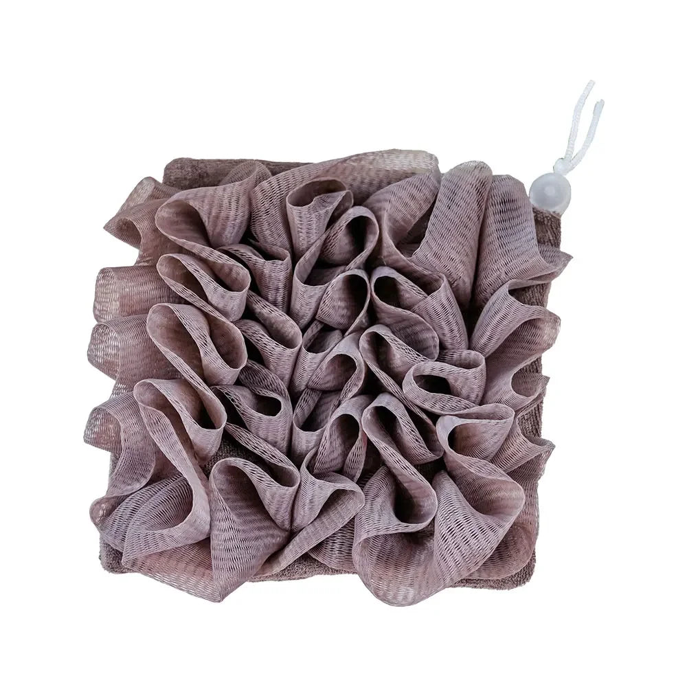 Soft Exfoliating 2-In-1 Bath Loofah – Bath Ball Towel with Drawstring Soap Closure Reusable Mesh Shower Sponge