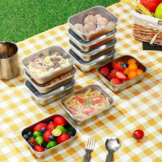 5pcs Stainless Steel Food Storage Containers, Stackable Reusable Meal Prep Boxes for Kitchen, Fridge, Lunch & Travel