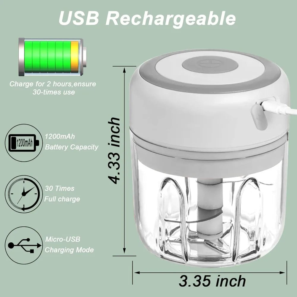 Electric Garlic Mincer 250ML, USB Rechargeable Mini Vegetable Chopper with Stainless Steel Blades, Portable Food Processor